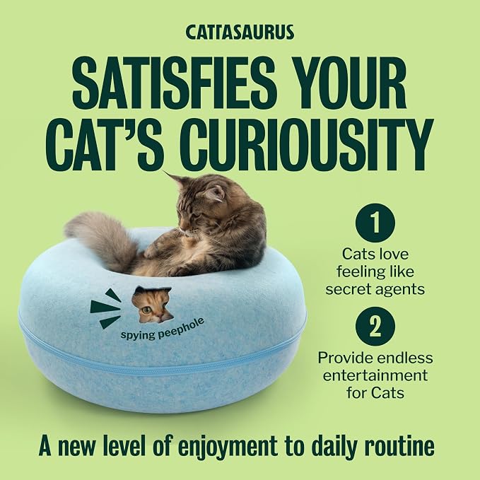 Cattasaurus Peekaboo Cat Cave Donut for Multiple & Large Cats up to 30-45 lbs, 3-in-1 Self Warming Cat Bed, Tunnel & Scratcher for Indoor Cats, Washable & Detachable Small Dog Bed (Blue, Jumbo) - Image 6