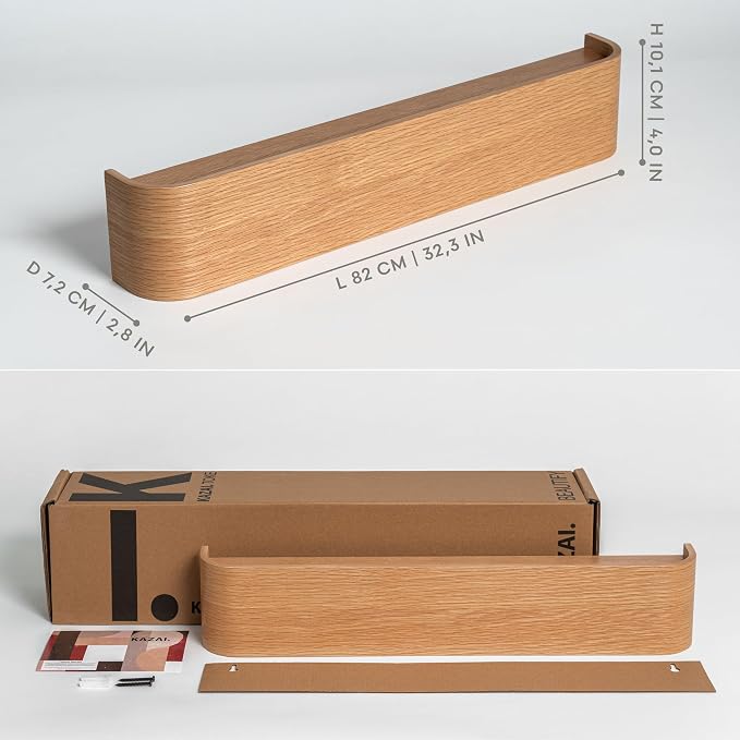 Kazai. Wall-Mounted Coat Rack 'Toke' - Modern Design Coat Rack with Hidden Wall Hooks - Solid Wood Veneer Panel Coat Hanger - Oak - Image 2