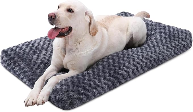 KSIIA Washable Dog Bed Deluxe Plush Dog Crate Beds Comfy Kennel Pad Anti-Slip Pet Sleeping Mat for Large, Jumbo, Medium, Small Dogs Breeds, 47" x 29", Dark Grey by KSIIAPetProducts