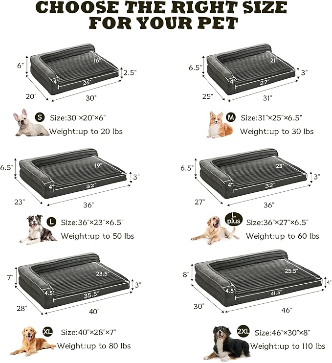 WINDRACING Orthopedic Dog Beds for Medium, Small Dogs, Waterproof Egg Foam Dog Sofa Bed with L Bolster Sides, Washable Medium Pet Bed with Removable Cover & Non-Slip Bottom, 31 x 25 inch, Gray - Image 5