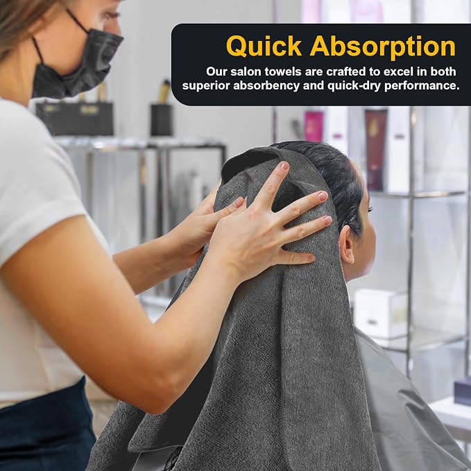 UNIMADE Salon Towels 24 Pack, Super Soft Microfiber Gym Towels | Highly Absorbent Hair-Drying Cloth for Gym, Bath, Spa Use and Home Beauty Care - Grey (16x29 inch) - Image 4