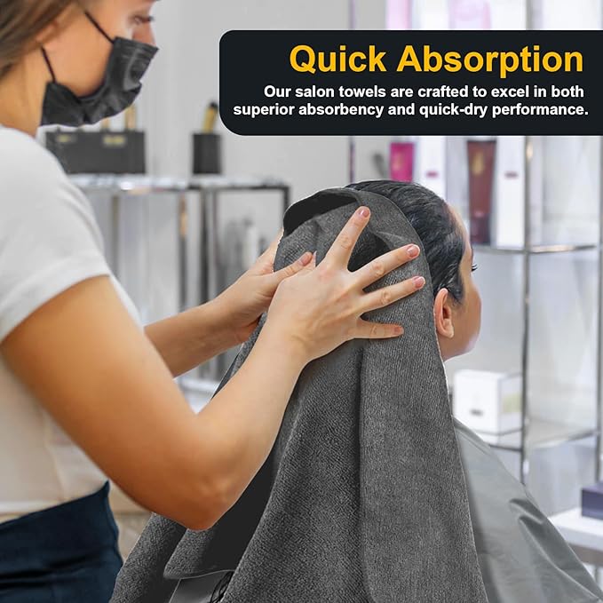 UNIMADE Salon Towels 48 Pack, Super Soft Microfiber Gym Towels | Highly Absorbent Hair-Drying Cloth for Gym, Bath, Spa Use and Home Beauty Care - Grey (16x29 inch) - Image 4