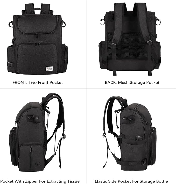 Modoker Multi-Compartment Dog Travel Backpack for Pet Supplies, Black | Dog Travel Accessories Organizer with 2 Food Bags, 2 Bowls, Quick-Access Pockets, Tissue Opening, Luggage Sleeve, Feeding Mat - Image 2