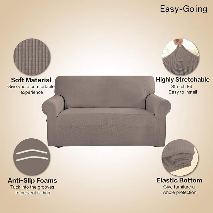 Easy-Going Stretch Oversized Sofa Couch Slipcover Washable Taupe | 1-Piece Extra large Sofa Cover Furniture Protector Couch Soft with Bottom for Kids, Polyester Spandex Jacquard - Image 3
