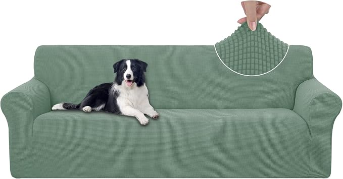U-NICE HOME 4 Seater Stretch Couch Cover for 3 Cushion Sofa, Cyan | 1-Piece Sofa cover, Washable, Pet friendly, Furniture protector, Polyester Spandex Jacquard fabric by U-NICEHOME