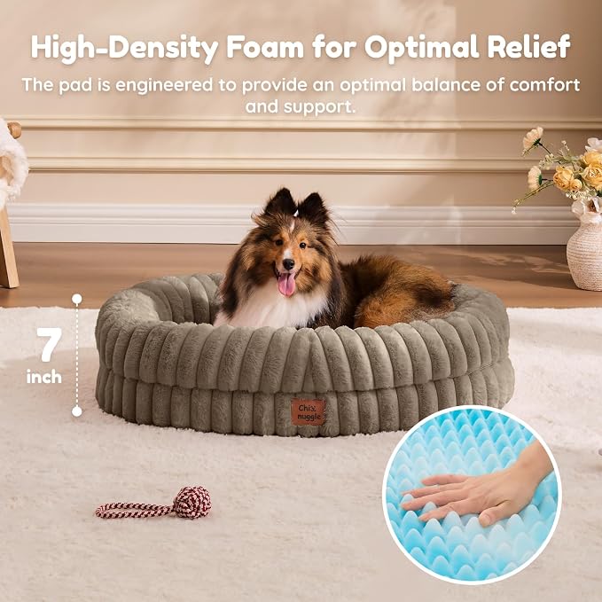 ChiXnuggle Orthopedic Dog Bed, Washable Cover, Faux Fur Bolster Pet Couch | waterproof,egg crate foam,non-slip bottom,for small medium dogs,taupe,30*24*7,dog sofa,puppy bed - Image 5