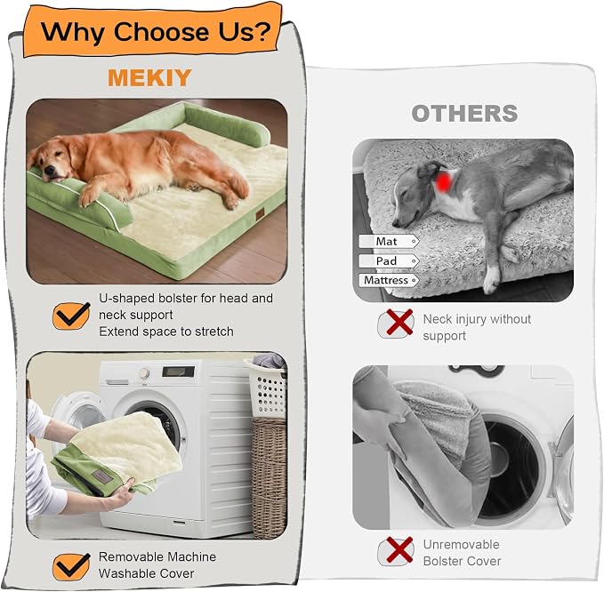 MEKIY Orthopedic Waterproof Jumbo Dog Bed with Bolster for Extra Large Dogs | Pillow Support for Neck Relief, Egg Crate Foam, Waterproof Liner, Anti-Slip Bottom, Removable Bolster Cover, 53 x 42 Inch - Image 4