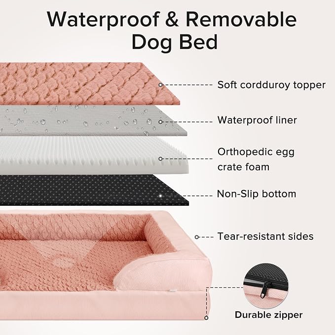 INVENHO L Plus Orthopedic Dog Bed for Large Dogs, Washable Dog Sofa with Egg-Crate Foam, Waterproof Lining and Non-Skid Bottom - Image 6