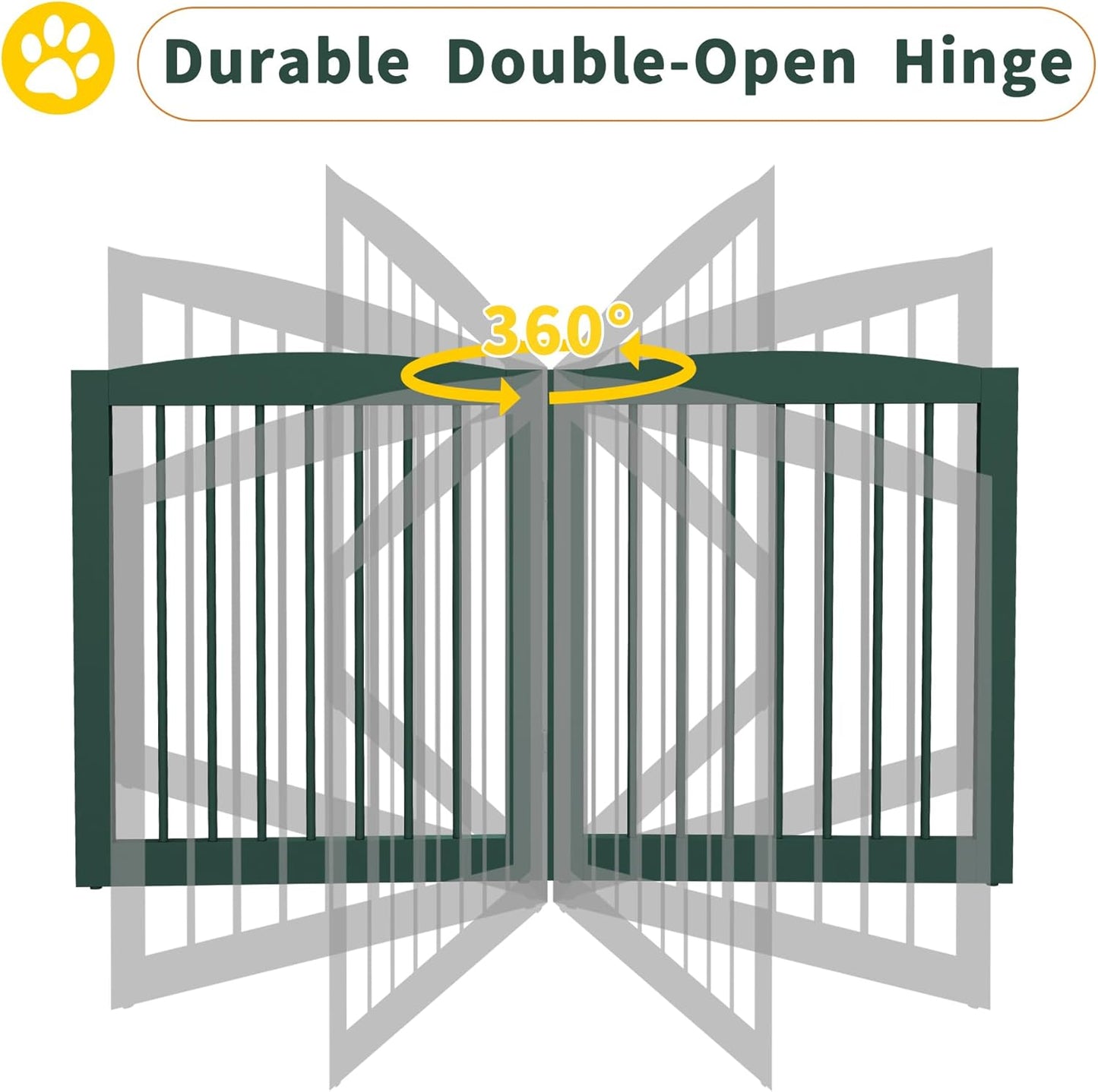 Freestanding Pet Gate for Dogs, Foldable Wooden Dog Gate for House, Extra Wide Indoor Pet Barrier for Stair, Doorway, Hall, Support Feet Included, 120 Inch Wide, 6 Panels 24",Green