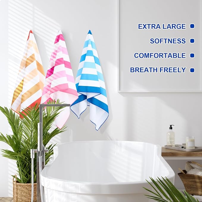EBOOT 10 Pack Oversized Beach Towel Set Extra Large Pool Towels Microfiber Quick Dry Swim Blanket for Adult Women Men Face Hand Body Bath Travel Pool(Rainbow Color,28 x 59 Inch,Color Stripe) - Image 6