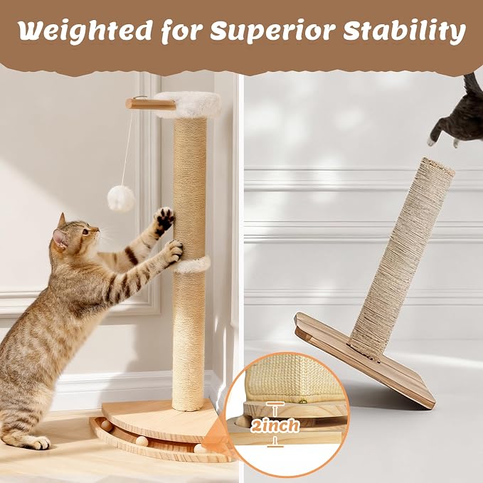 Cat Corner Scratcher with Interactive Ball Toys for Indoor Cats, Sisal Cat Scratching Post with Danging Ball for Wall Corners Furniture Protector 28'' - Image 5
