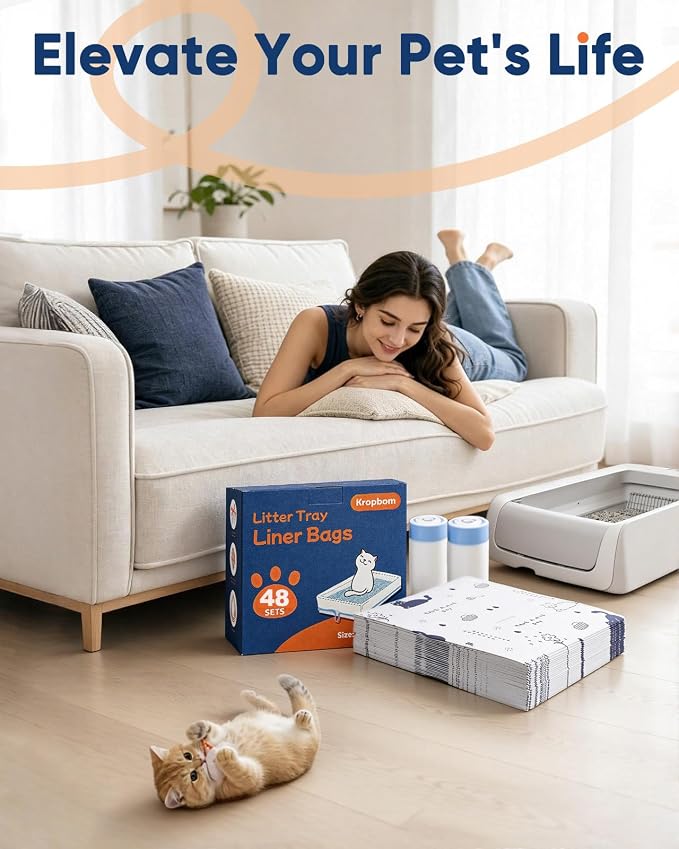 48 Pack Litter Box Liners Compatible with Safe Pets Scoopfree, 37"x16" | Cat Litter Box Tray Refill, Large Cat Waste Poop Bags, Anti-scratch Cardboard, Drawstring, Heavy Tear-resistant - Image 9