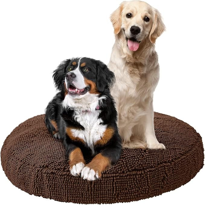 Soggy Doggy Super Snoozer Round Dog Bed, Dark Chocolate, XL 42"x42"x7" | Removable, zip-off washable cover; plush round design; for small to large breeds; car & living room use by SoggyDoggyDoormat
