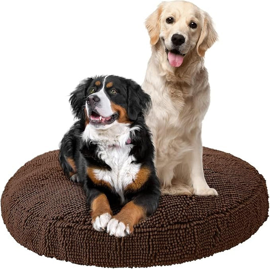 Soggy Doggy Super Snoozer Round Dog Bed, Dark Chocolate, XL 42"x42"x7" | Removable, zip-off washable cover; plush round design; for small to large breeds; car & living room use by SoggyDoggyDoormat