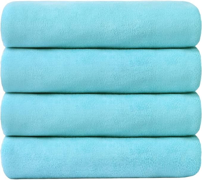 JML Microfiber Bath Towels, Sky Blue, 27" x 55", Pack of 4 | Hanging Loop,Soft, Super Absorbent, Fast Drying for Swimming, Pool, Salon Hair Wrap - Image 2