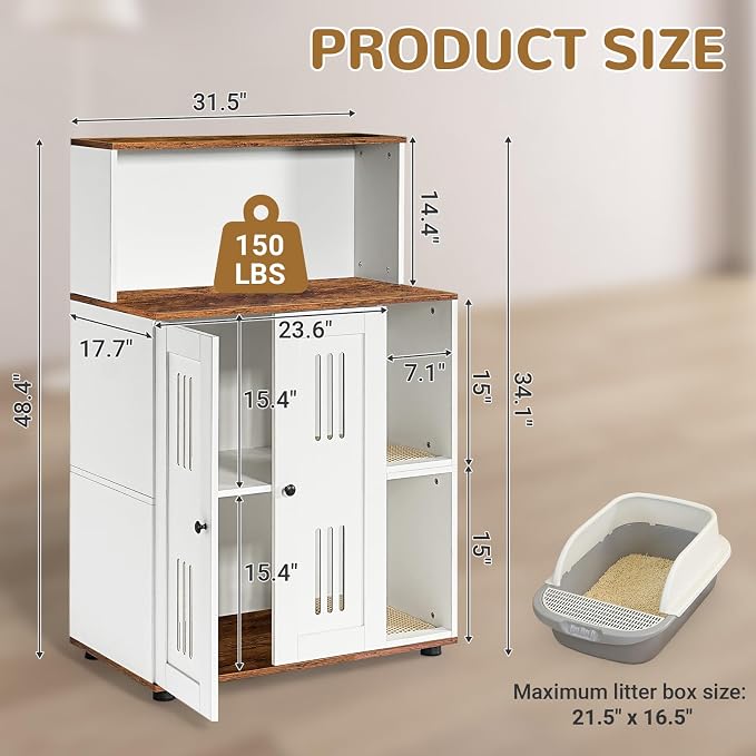 Yafylly Litter Box Enclosure for 2 Cats, Double Litter Box Enclosure with Scratch Mat, Hidden Cat Litter Boxes Furniture for Most Litter Boxes, White - Image 2