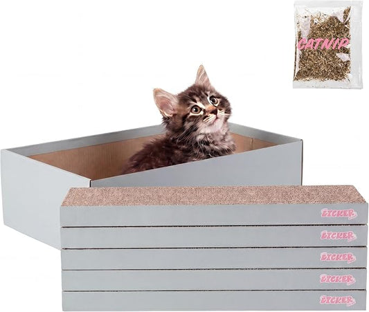 Naomi 18" x 10" Reversible Corrugated Cardboard Cat Scratcher Pads with Catnip, 5-Pack, Gray Modern Furniture Protector CSR1009D by THELICKERSTORE