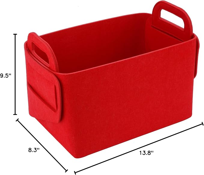 Minoisome Storage Basket Felt Storage Bin Collapsible& Convenient Box Organizer with Carry Handles for Office Bedroom Closet Babies Nursery Toys Laundry (Red, 13.8inch（L）×9.5inch（W）×8.3inch（H）) - Image 8