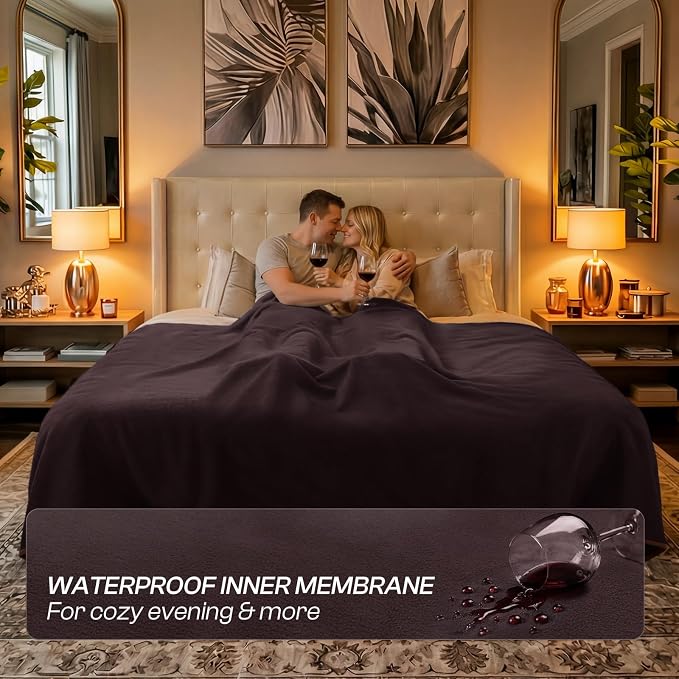 Luciphia 100% Waterproof Blanket for Adults or Large Dogs, Soft Polar Fleece XL Pet Blankets for Bed Couch Protector Washable, Reversible Leakproof Furniture Protection,Brown Cream,Twin 82x90 inch - Image 2
