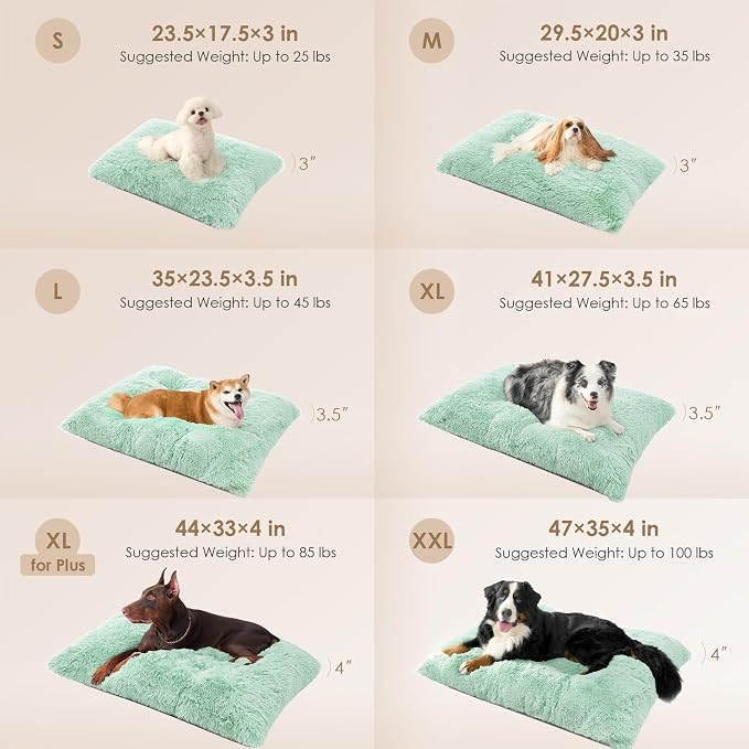 EHEYCIGA Fluffy Dog Crate Bed, Plush XX Large Dog Pillow, Apple Green | Xlarge Calming Anti Anxiety Plush Faux Fur Mat for Large size dogs, Washable Soft Warm Dog Pad with Non-Slip Bottom - Image 2