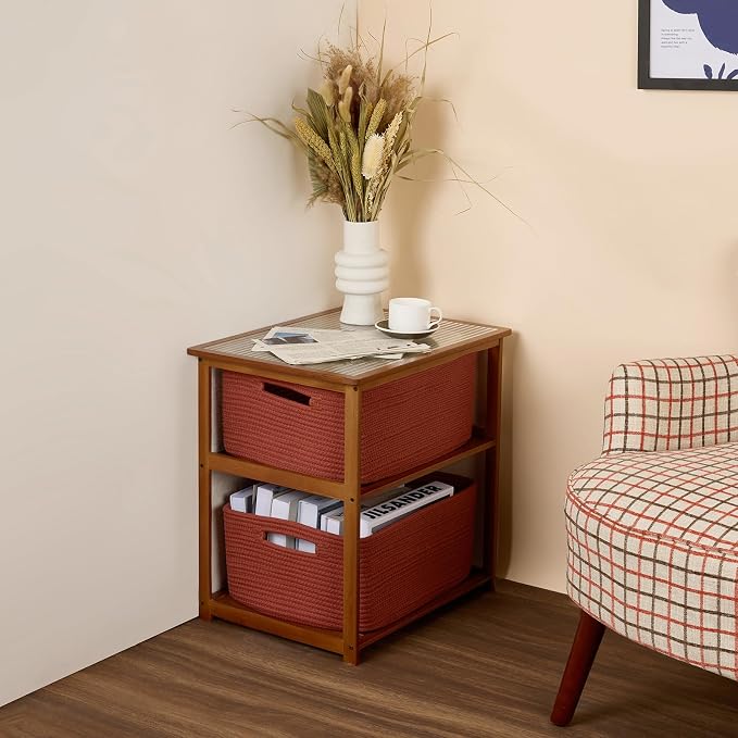 MiniArk Large Storage Baskets for Shelves, 17 x 13 x 7.5” Closet Organizers Bins for Clothes Blanket Towels, Baby Nursery, Toy Baskets Box, Woven Rope Baskets, 2 Packs Oxide Red - Image 8
