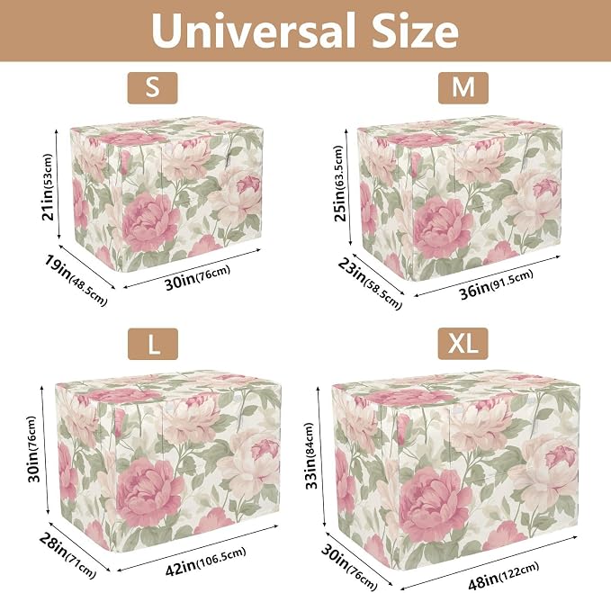 Dog Crate Cover Kennel Cover for Dog Cages Breathable for Wire Cage Indoor Outdoor Peony Flowers Fresh Beige - Image 3