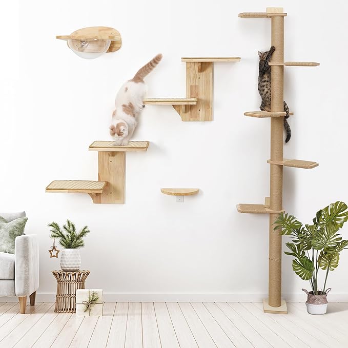FUKUMARU Wall-Mounted Cat Tree for Small & Medium Cats | 5-Tier Tall, Scratching Post, Indoor Cat Wall Shelves, Climbing Tower, For Climbing, Scratching & Lookout - Image 8
