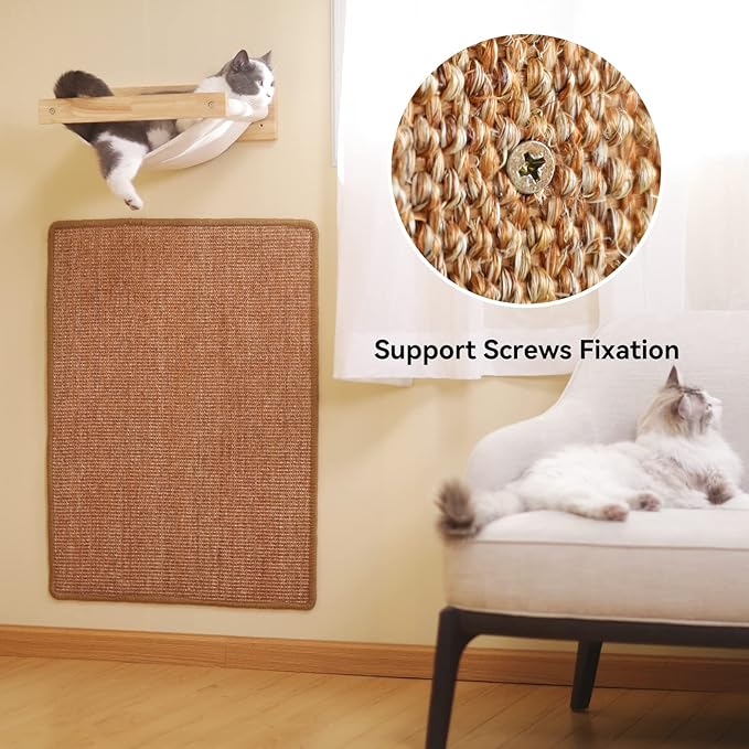 FUKUMARU Cat Scratcher Mat, 23.6 X 15.7 Inch Natural Sisal Cat Scratch Mat | Horizontal Cat Scratching Pad Mat Floor Rug with Sticky Tapes, Cat Wall Scratcher for Indoor Cats, Protect Couch and Carpet - Image 4