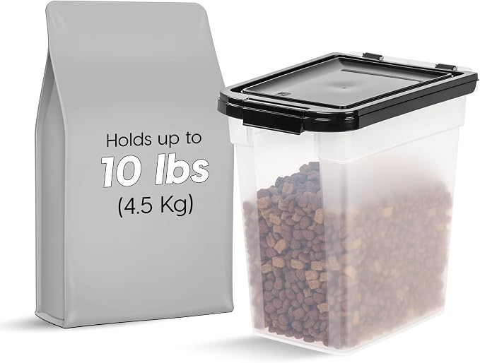 IRIS USA Airtight Dog Food Storage Container, WeatherPro, Up to 10 lbs, for Dog Cat Bird and Other Pet Food Storage Bin, Keep Fresh, Translucent Body, Made in USA, Clear/Black - Image 2