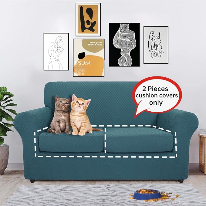 YEMYHOM 【Clearance】 Stretch Individual Cushion Covers Sofa Loveseat Seat Cushion Slipcovers Soft Couch Cover Replacement Large Checkered Furniture Protector with Elastic Bottom (2 Pc, Peacock Blue) - Image 7