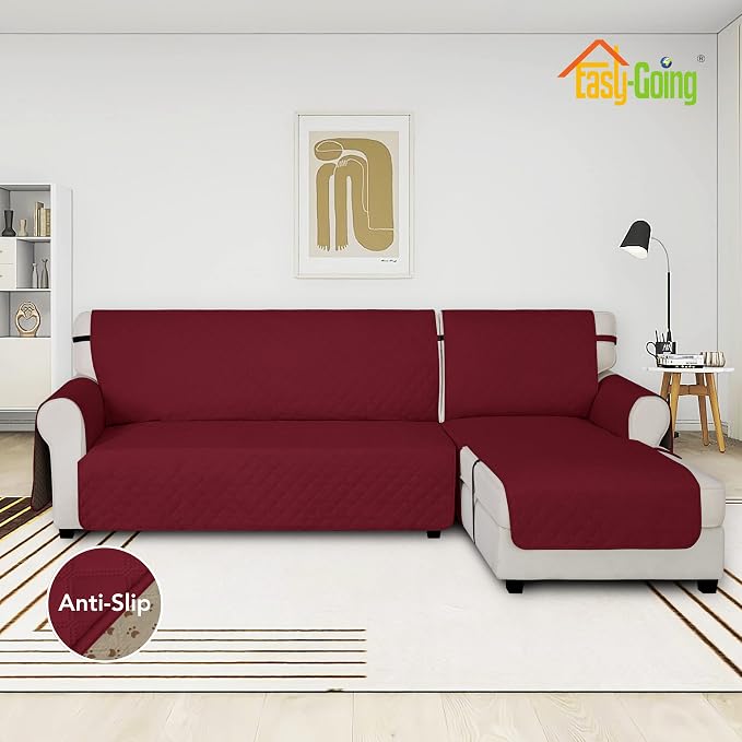Easy-Going Waterproof Sectional Couch Covers with Chaise 2-Piece Non Slip L Shape Sofa Cover for Dogs Leakproof Furniture Protector Cover with Adjustable Strap for Pets (Small, Christmas Red) - Image 2