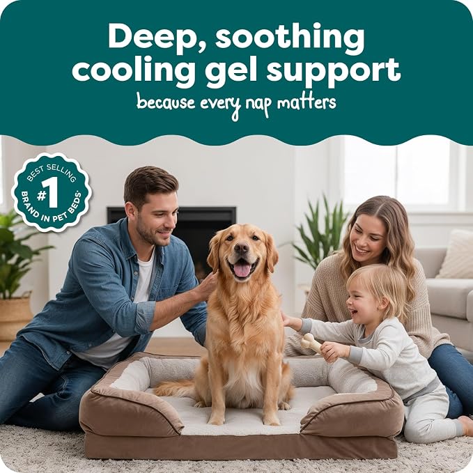 Furhaven Orthopedic Dog Bed for Large Dogs w/ Removable Bolsters & Washable Cover, For Dogs Up to 95 lbs - Plush & Velvet Waves Perfect Comfort Sofa - Brownstone, Jumbo/XL - Image 2