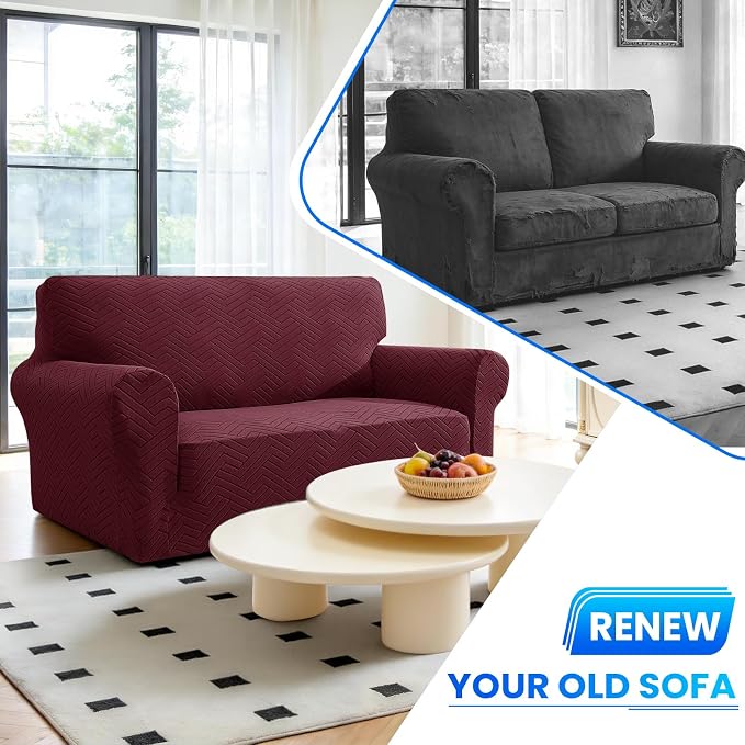 Stretch Sofa Cover Non-Slip Washable Furniture Protector | Stretch, 71"-91".Soft, Non Skid Foam, Elastic Bottom, Machine Washable, for Kids & Pets, Couch & Sofa, Wine Red - Image 7