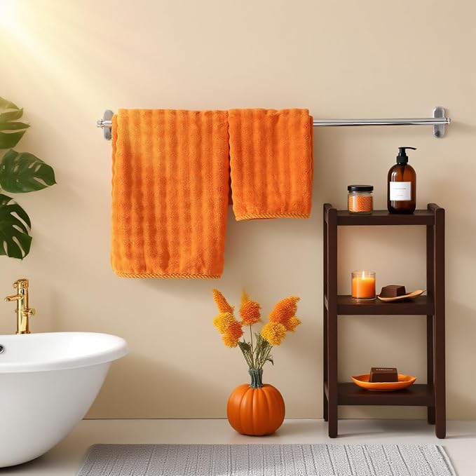 COZYART Lint Free 8 Pcs Bathroom Towels Set Ultra Soft Microfiber Orange | Ultra Fluffy, Thick, Highly Absorbent, Fast Dry, No Shedding, No Pilling, Fade Resistant, Durable, Long-lasting - Image 7