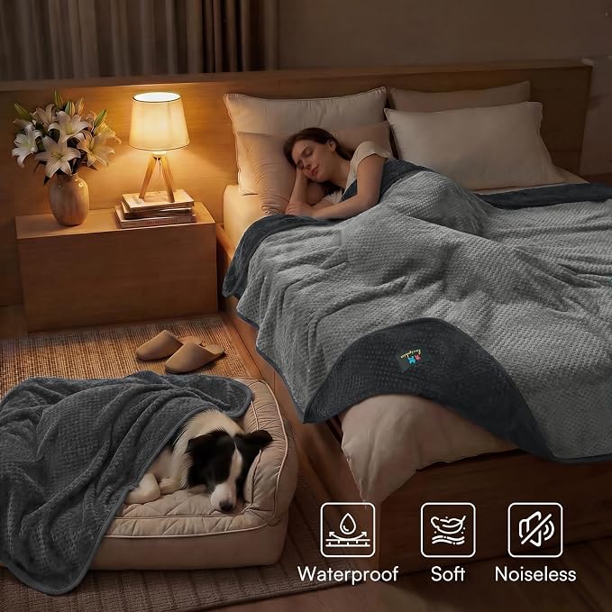 Luciphia Waterproof Blanket for Large Dog Ultra-Soft & Calming Pet Throw Reversible Warm Fleece Durable Furniture Crate Couch Bed Cover Protector Machine Washable Leakproof Grey L (65''x57'') - Image 3