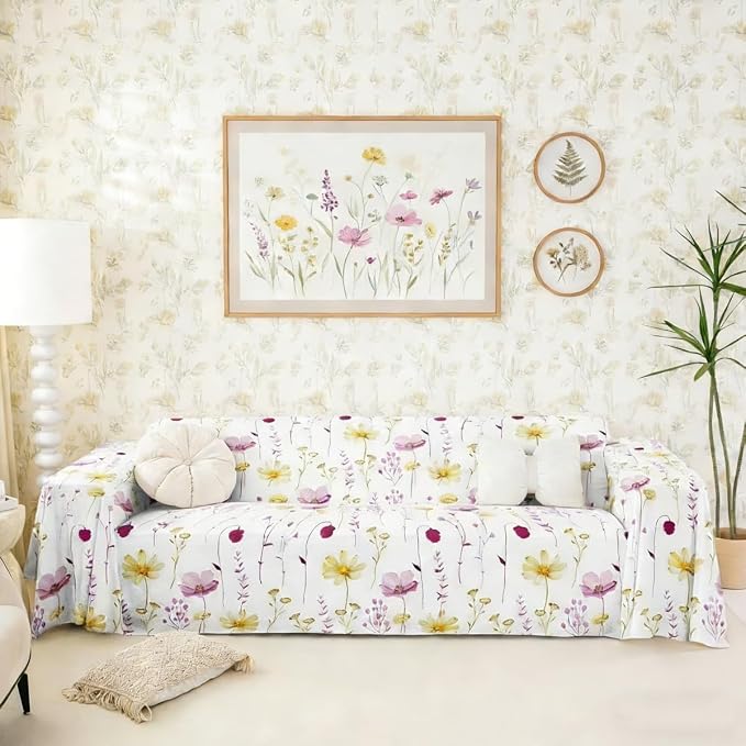 Erosebridal Watercolor Floral Couch Cover Hot Pink Flower Sofa Cover Modern Minimalist White Couch Protector for Cushion Couch Sofas Rustic Farmhouse Washable Non Slip Sofa Slipcover, 71" X 102" by Erosebridal