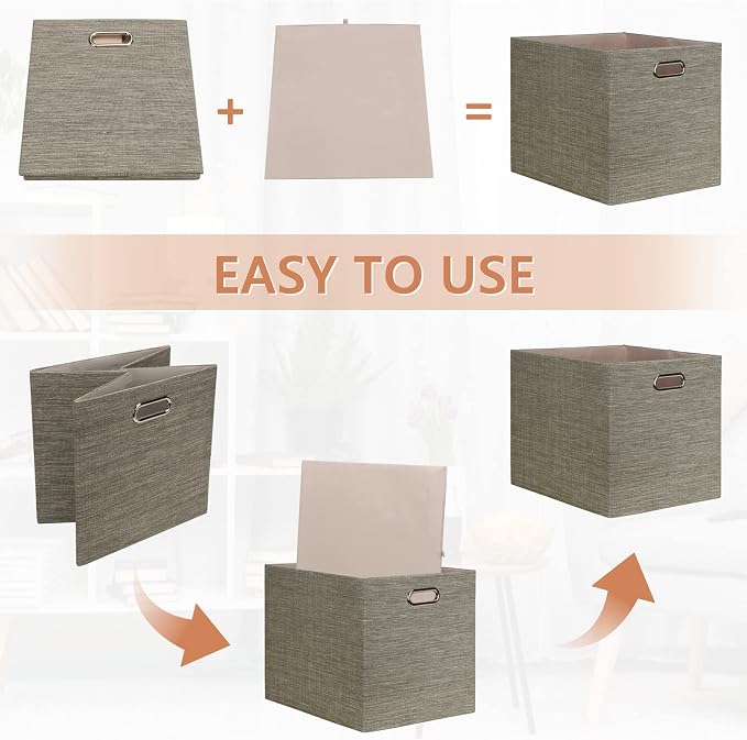 Posprica 13x15x13 Storage Cube Bins, Foldable Collapsible Storage Bins Boxes, Fabric Decorative Storage Baskets Organizer for IKEA Kallax, Shelves, Closet, Clothes,, Set of 4-Coffee - Image 6