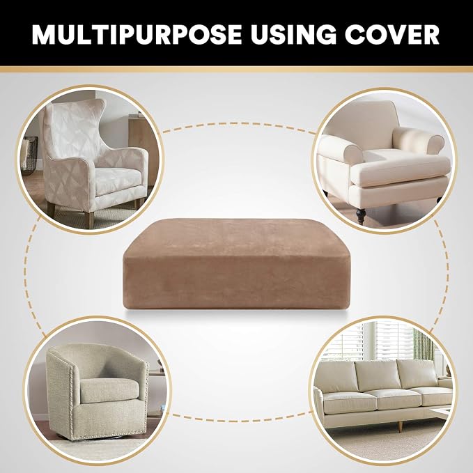 PrinceDeco Stretch Velvet Couch Cushion Cover,Soft Cushion Slipcover for Chair Cushion Furniture Protector Seat Cushion Sofa Cover Width Up to 29.5", Camel - Image 6