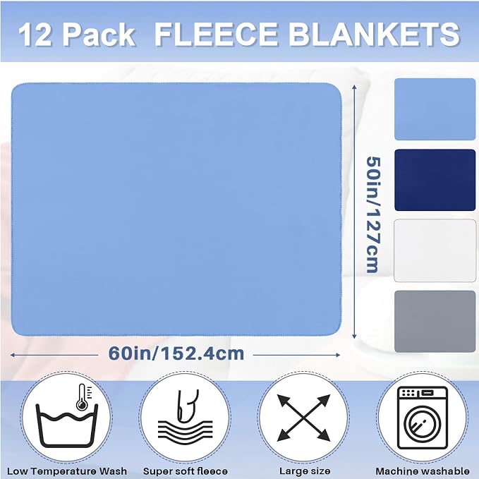 Newwiee 12 Pcs Bulk Fleece Throw Blankets 50'' x 60'' Oeko-tex Standard 100 Certified for Outdoor Wedding Guest Blankets Donation Homeless Sleepover Lap Pet Sofa, All Seasons Use (Blue Shades) - Image 2