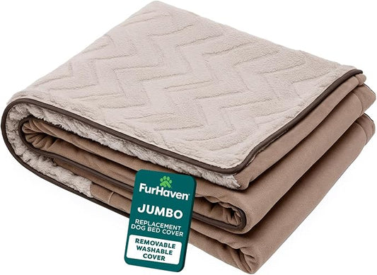 FurHaven Dog Bed Cover Replacement, Sofa-Style Design with Soft, Breathable Fabric for Cozy Comfort, Machine Washable, Jumbo XL, Plush & Velvet Waves, Brownstone by FurHaven