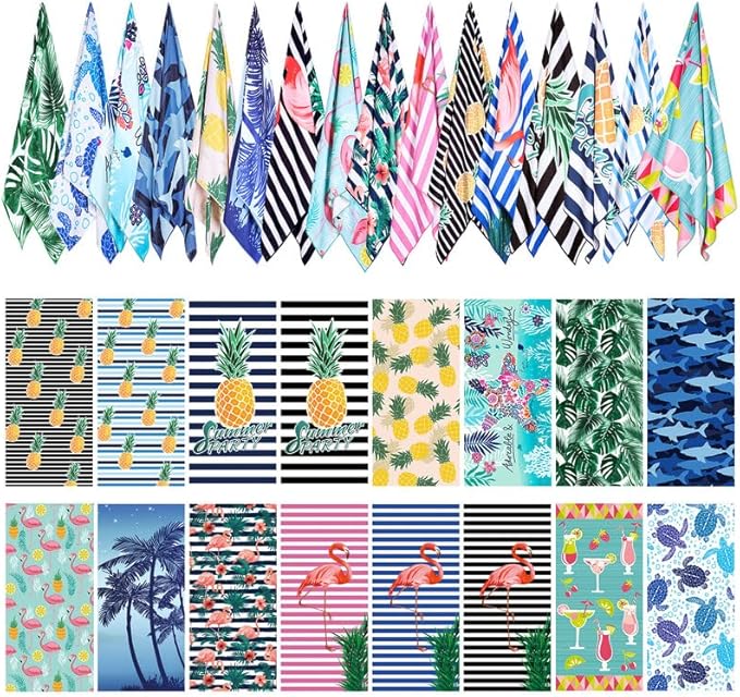 Redbaker 16 Packs 72 x 36 Inches Oversized Mixed Style Beach Towel Bulk Extra Large Pool Towels Set Microfiber Quick Dry Swim Towel Blanket for Women Men Adult Bath Travel(Fresh Colors) by Redbaker