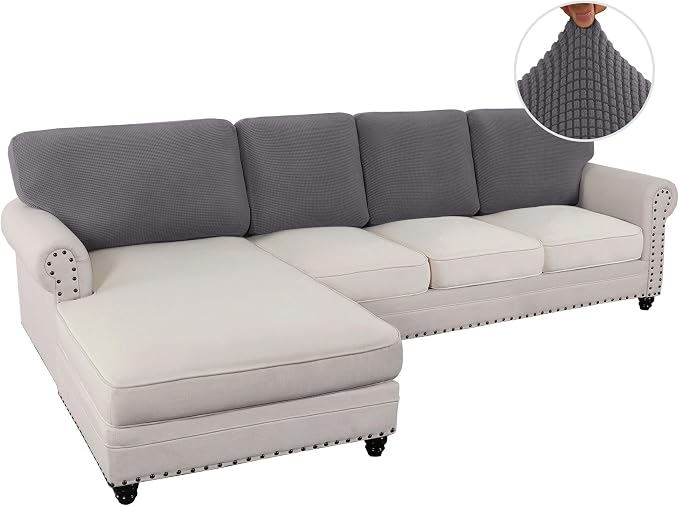H.VERSAILTEX Backrest Cushion Covers Sectional Couch Back Cushion Covers for Sectional Sofa Set for Both Left/Right Couch (Back Only: 1 Chaise + 3 Sofa, Charcoal Grey) - Image 2