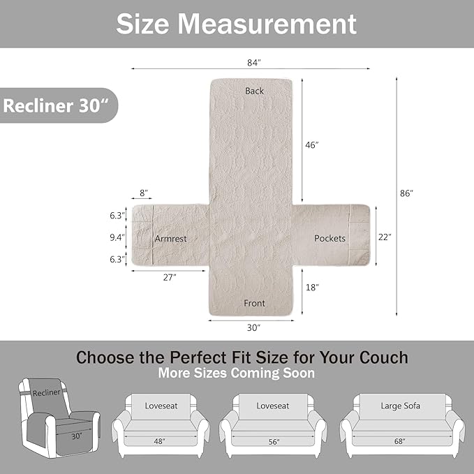 Large Brown Recliner Chair Covers, Quilted Décor Water-Repellent Lazy Boy Chair Covers, Pet Friendly Large Recliner Cover for Dogs Cats, Washable Couch Cover (Recliner 30", Chocolate) - Image 7