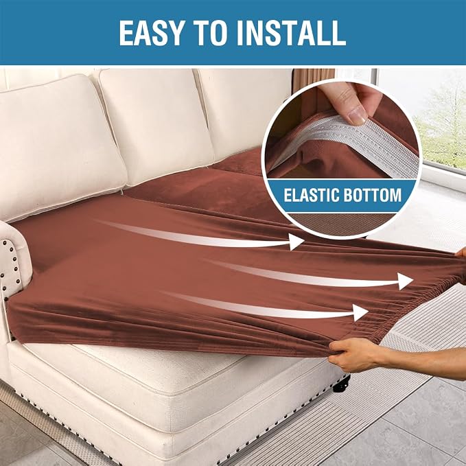 H.VERSAILTEX Velvet Stretch Sectional Couch Covers 4 Pieces Sofa Seat Cushion Covers L Shape Separate Cushion Couch Cover for Both Left/Right Sectional Couch (Large Sofa 3 Seater + 1 Chaise, Rust) - Image 4