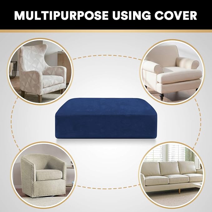 PrinceDeco Stretch Velvet Couch Cushion Cover,Soft Fitted Cushion Slipcover for Arm Chair Sofa Cushion Furniture Protector Seat Cushion Sofa Cover Width Up to 29.5", Navy - Image 6