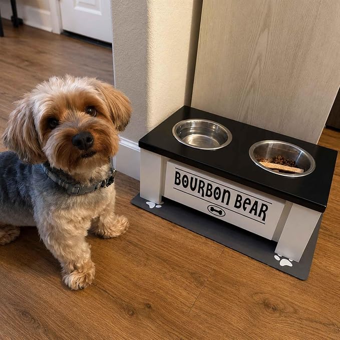 Elevated Dog Bowls for Small Dogs, Personalized Food Stand for Small Breed | Farmhouse Style, Elevated Wood Stand, Storage Container, Stainless Steel Bowls, Raised Anti-Slip Feeder, Made in USA - Image 3