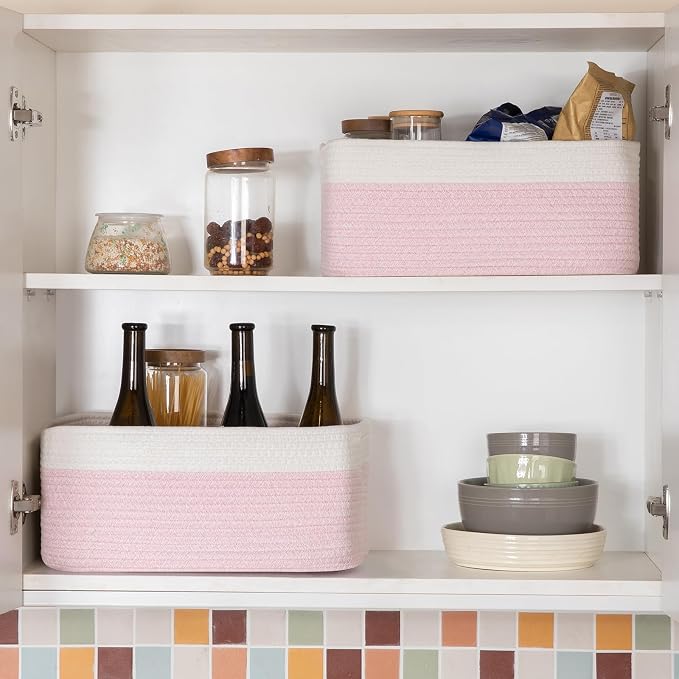 OIASKET Storage Baskets for Organizing 3 Pack, Woven Baskets for Shelves, | Closet Organizer Bins with Handle, Empty Gift Basket, Toy Storage for Toys, Blankets, Towels, Clothes, Books, 15"x11.42"x6.7" - Image 6