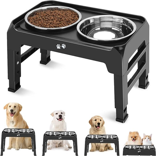 COMESOON Elevated Dog Bowls, 4 Height Adjustable Raised Bowl Stand with 2 Thick 50oz Stainless Steel Food Bowls Non-Slip Feeder Adjusts to 3.7'', 9.2'', 10.75'', 12.36'' Black, (DB-W01) by COMESOON
