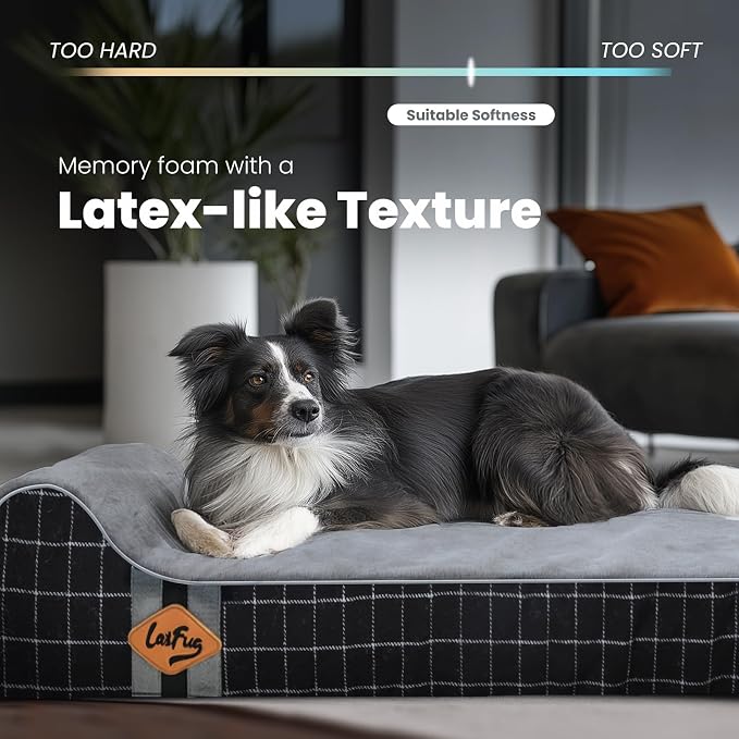 Laifug Orthopedic Dog Beds for Large Dogs,4.5" Memory Foam Dog Beds,Durable Water Proof Liner Removable and Washable, Nonskid Bottom, Black Grid Gray 46"x28"x8" - Image 2