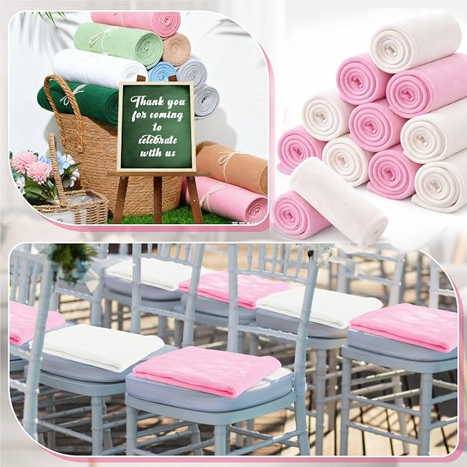 Newwiee 24 Pcs Bulk Fleece Throw Blankets 50'' x 60'' Oeko-tex Standard 100 Certified for Outdoor Wedding Guest Blankets Donation Homeless Sleepover Lap Pet Sofa, All Seasons Use (Light Pink/White) - Image 6